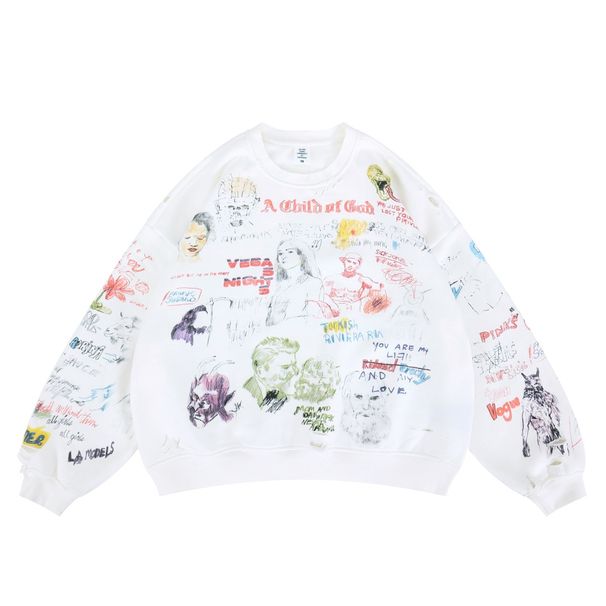 2026 Autumn Winter New Trendy Brand High Street Full Print Graffiti Hip Hop Fleece-Lined Crew_viptrois.com