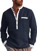 Men's Clothing Temperament Men's Long Sleeved Henley Shirt Cotton And Linen Comfortable And Breathable Men's Patchwork Shirt_viptrois.com