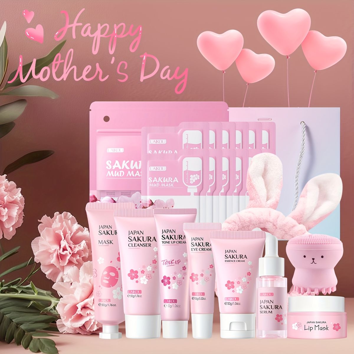 Gentle 10pcs Sakura Skincare Set Day & Night For All Light Beige Types - Travel Moisturiser, Holiday Gift._viptrois.com