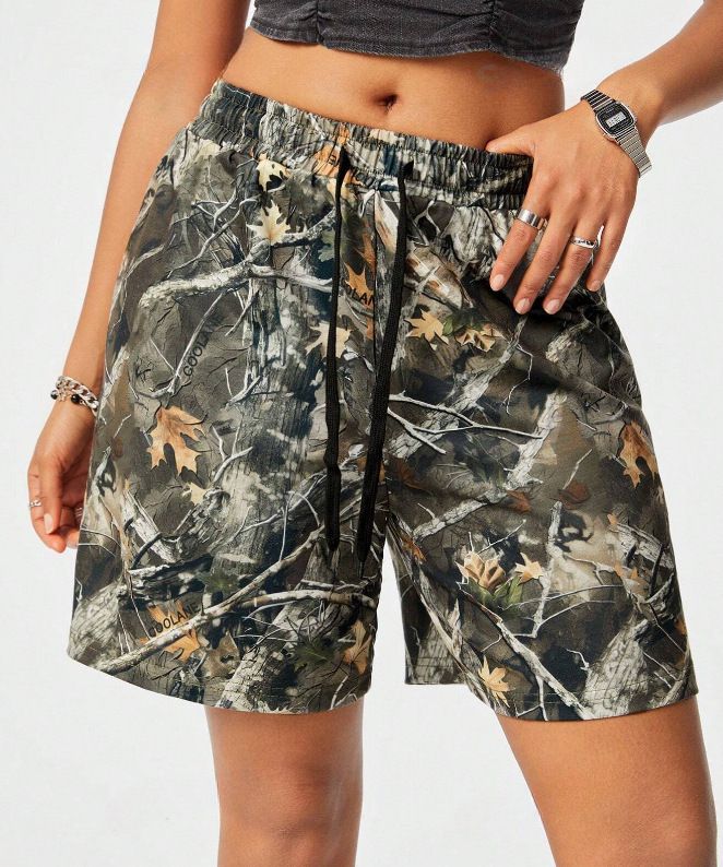 Men's Casual Sports Camouflage Leaf Print Shorts Versatile Drawstring Fashion_viptrois.com