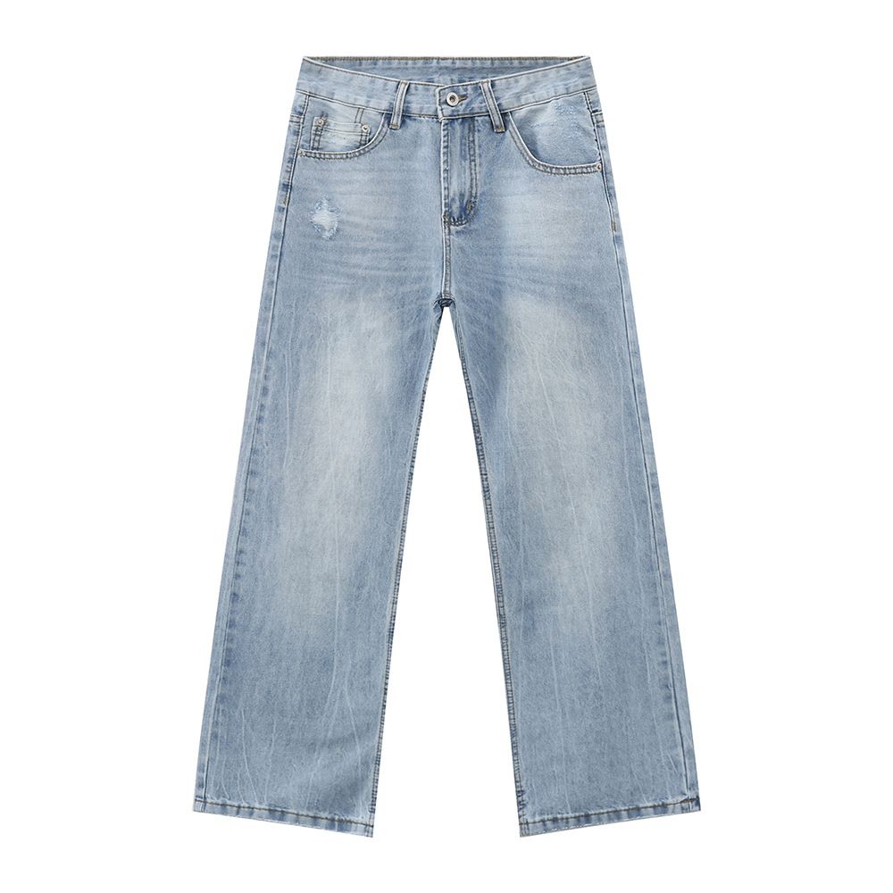 Men's Clothing Minimalist Cleanfit Versatile Ripped Light Blue Casual Straight Jeans Trend_viptrois.com