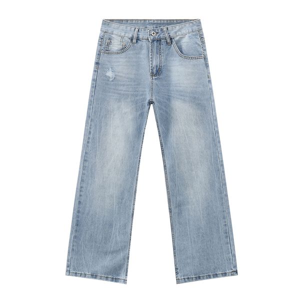 Men's Clothing Minimalist Cleanfit Versatile Ripped Light Blue Casual Straight Jeans Trend_viptrois.com