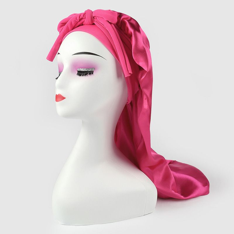 Long tube satin headband long hair care hat bow nightcap headdress hair accessories high end_viptrois.com