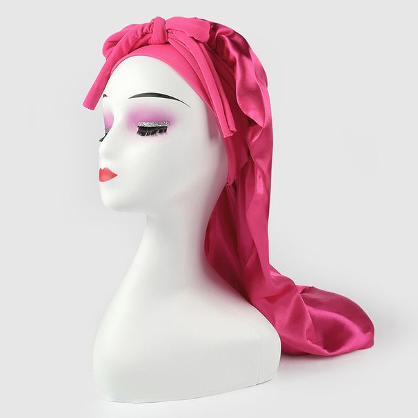 Women's high elastic long tube satin nightcap new bow tie headscarf hat beauty perm hair care cap_viptrois.com