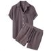 Men's Clothing 2025 Summer New Solid Color Corduroy Casual Suit Shirt And Shorts Set_viptrois.com