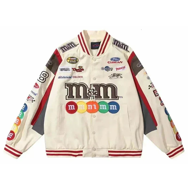 Hip Hop Baseball Jackets Men Women High Street M Embroidery Motorcycle Loose Bomber Coats Haruku Retro Racing Varsity_viptrois.com