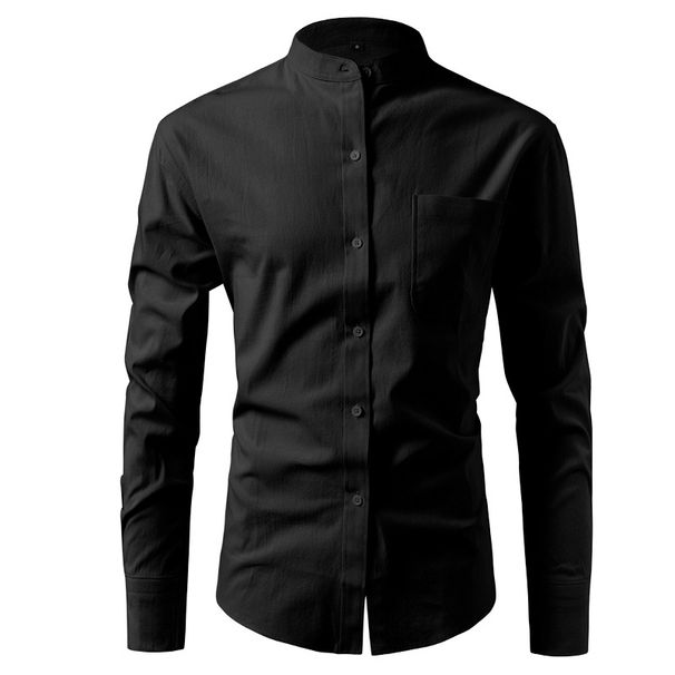 Men's Clothing New Stand Up Collar Shirt Long Sleeved Pure Cotton Men's Casual Linen Shirt Men's Trendy_viptrois.com