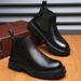 European Warm Series 2025 Korean Version British Style Men's Casual High-top Shoes Business Simple Leather Martin Slip-on Short Boots_viptrois.com