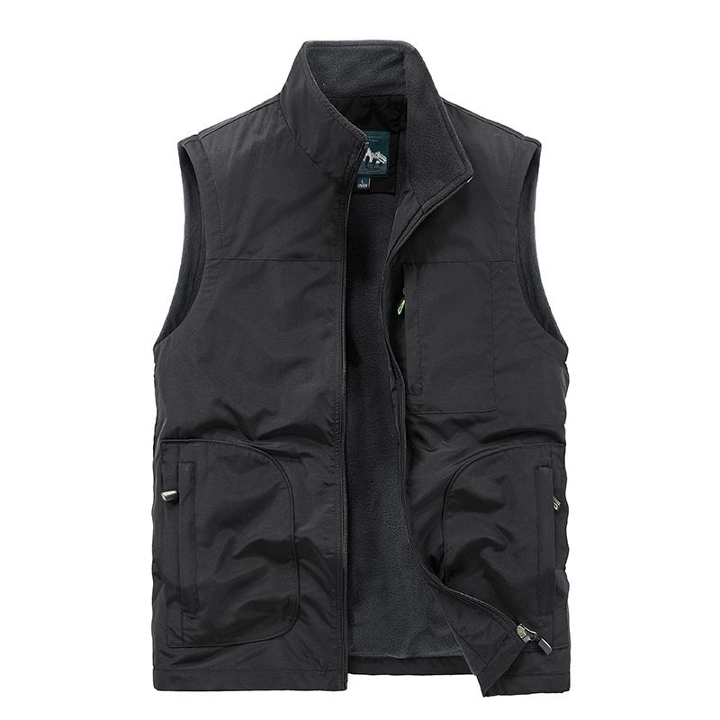 Men's Clothing Winter Fleece Vest With Multiple Pockets, Lightweight Outdoor Fishing Jacket For Casual Wear (Army Green, Khaki, Navy, Black, Gray)_viptrois.com