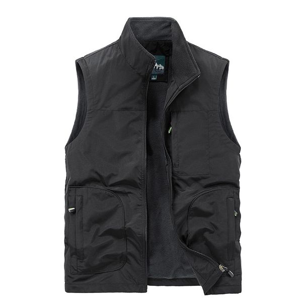 Men's Clothing Winter Fleece Vest With Multiple Pockets, Lightweight Outdoor Fishing Jacket For Casual Wear (Army Green, Khaki, Navy, Black, Gray)_viptrois.com
