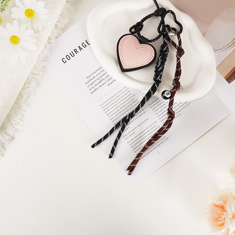 Bag Charm New Bag Hanging Love Bag Pendant Pink Peach Heart Braided Rope Lanyard Leather Keychain Pendant_viptrois.com