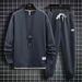 Men's Clothing Waffle Round Neck Sweater Suit Autumn And Winter New Style Pure Color Leisure Loose Long Sleeve Top_viptrois.com