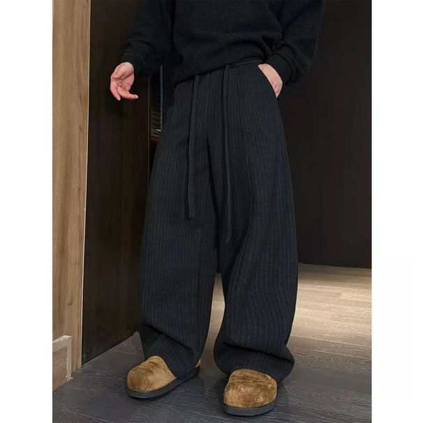 Autumn Winter High-Quality Ribbon Drawstring Striped Fleece-Lined Casual Unisex Trendy Brand Cool Versatile Scimitar_viptrois.com