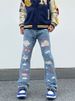 Hip Hop Patch Ripped Jeans Men's High Street Trend Embroidery Wide Straight Leg Loose Flared Pants Men_viptrois.com