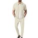 Men's Waffle-Knit 2-Piece Set - Short Sleeve Shirt & Long Pants Outfit (S-XXXL) - Breathable Summer Casual Wear In Black/White/Grey/Khaki/Navy_viptrois.com
