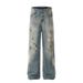Men's Clothing Painted And Ink Splashed Old Jeans Straight Pants Loose And Dirty Wide Leg Long Pants_viptrois.com