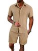 Man's Clothing 2024 New Men's Striped Lapel Shirt Shorts Trend Casual Sportswear Suit_viptrois.com