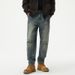 Men's Clothing Jeans Workwear Multi Pocket Trousers New Retro Distressed Washed Straight Harem Jeans _viptrois.com