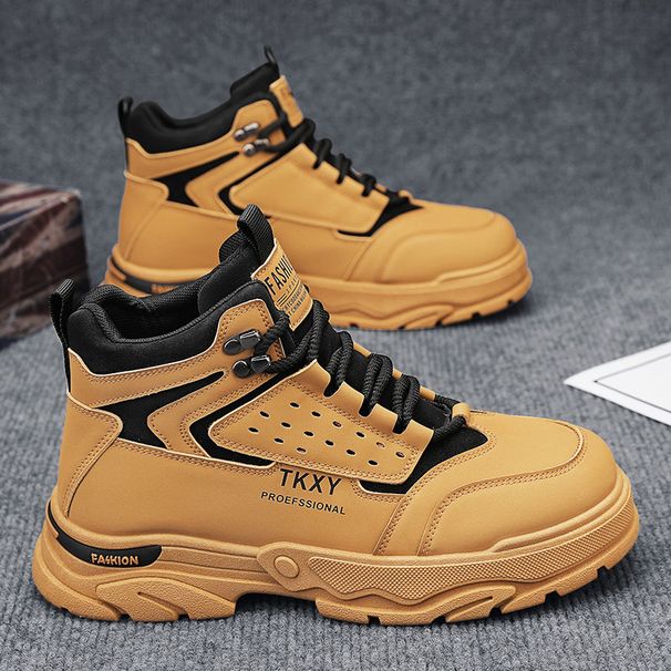 Men's Autumn Style Personalized Fashion Letter Martin Leather Breathable Comfortable Casual Lace-up Solid Color Slip-on_viptrois.com