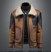 Men's Winter Sherpa-Lined Bomber Jacket – Windproof Polyester Blend, Slim Fit, Stylish Color Blocking (M-5XL, Dark Brown)_viptrois.com