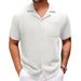 Men's Clothing Cross Border Foreign Trade Men's Clothing Summer New Cuban Collar Short Sleeved Shirt Holiday Style Solid Color Men's Shirt A0305_viptrois.com