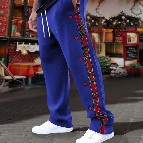 Men's Clothing Buttoned Plaid Casual Pants Straight Pants Outdoor Trousers_viptrois.com