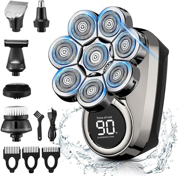 Electric Head Shaver For Men 8D Upgraded 6-in-1 Bald Waterproof Wet/Dry Razor_viptrois.com