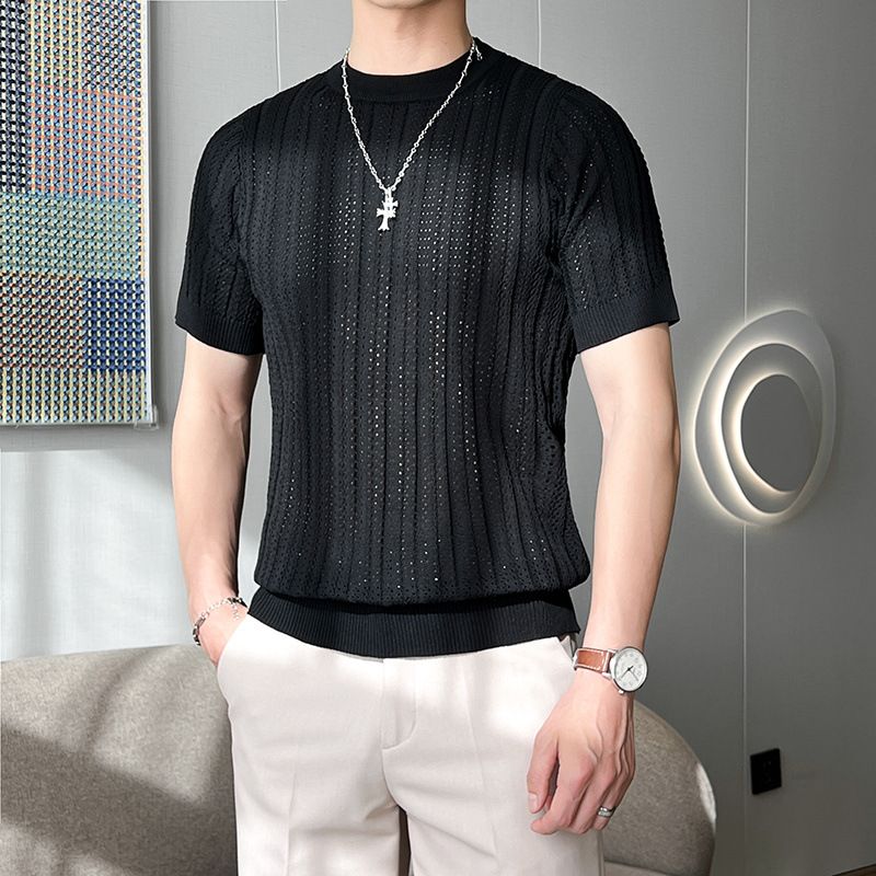 Men's Cooling Knit Polo Shirt – Slim Fit Short Sleeve T-Shirt With Moisture-Wicking Fabric (M-3XL, Breathable & Wrinkle-Free, White/Black/Beige)_viptrois.com