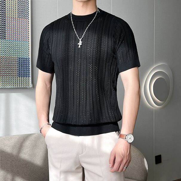 Men's Cooling Knit Polo Shirt – Slim Fit Short Sleeve T-Shirt With Moisture-Wicking Fabric (M-3XL, Breathable & Wrinkle-Free, White/Black/Beige)_viptrois.com