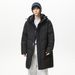 Unisex Longline Hooded Down Jacket - 90% White Duck Feather Fill, 700FP, Oversized Winter Coat (S-3XL, Black/Cream)_viptrois.com