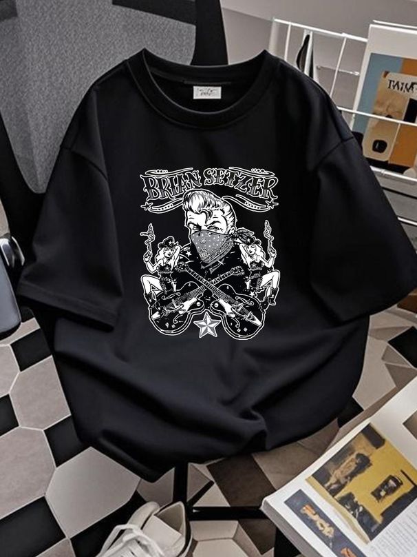 Brian Setzer T Shirt Stray Cats Rock Mens Medium Concert Stylish Top For Everyday Wear Stretched Unisex Soft Summer Graphic Versatile Casual_viptrois.com