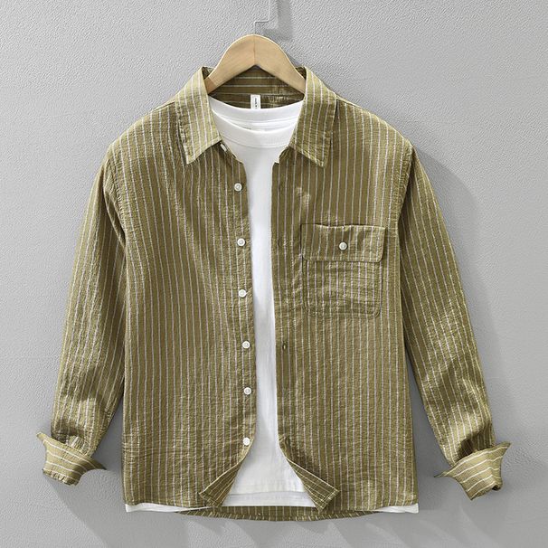 New Striped Long Sleeved Shirt, Fashionable And Versatile, Artistic And Casual Loose Top, Men's Clothing_viptrois.com