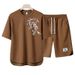 Men's Clothing 2024 Waffle Casual Summer Suit Men's Loose Teen Short sleeved T shirt Shorts Handsome Two piece Suit_viptrois.com