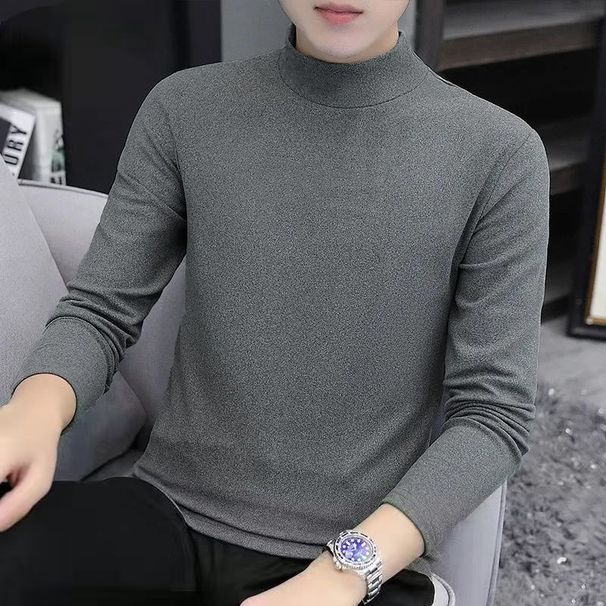 280g Heavyweight Autumn And Winter Thermal Men's Half-high Collar Solid Color Simple Casual Long-sleeve Top_viptrois.com