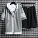 Men's Clothing Spring And Summer Cardigan Sweater Suit Youth Hooded Casual Sportswear Two Piece Set_viptrois.com