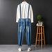 Men's Clothing Hong Kong style brand loose one piece nine point pants men's ripped nostalgic age reducing denim overalls summer overalls men_viptrois.com