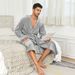 Men's Clothing lapel solid color bathrobe home bathrobe long home clothes men's hooded nightgown_viptrois.com