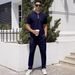 2 Piece Men's Lapel Zipper Short Sleeved Trousers Casual Sports Suit Fashion Polo Shirt_viptrois.com