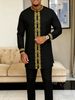 Men's 2-Piece Suit – Elegant Embroidered Long-Sleeve Shirt & Trousers Set Wedding, Business & Festival Formal Wear In White, Ivory, Black & Green_viptrois.com