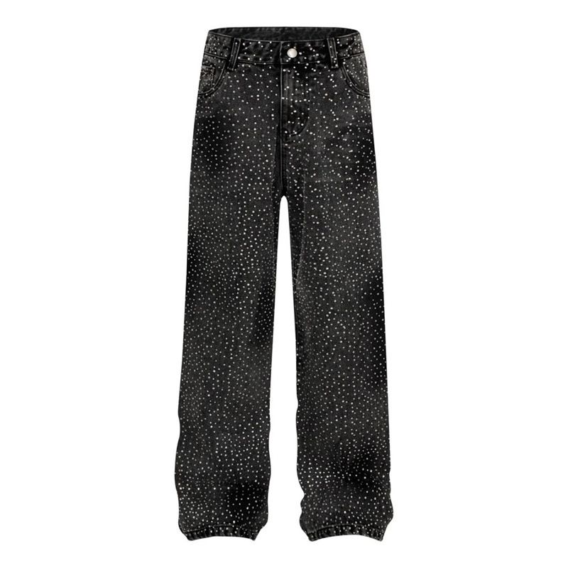 Men's Clothing Fashionable Brand, Stylish, Niche Design Pants, Hot Diamond Loose Straight Wide Leg Casual Jeans, Straight Pants For Men And Women_viptrois.com