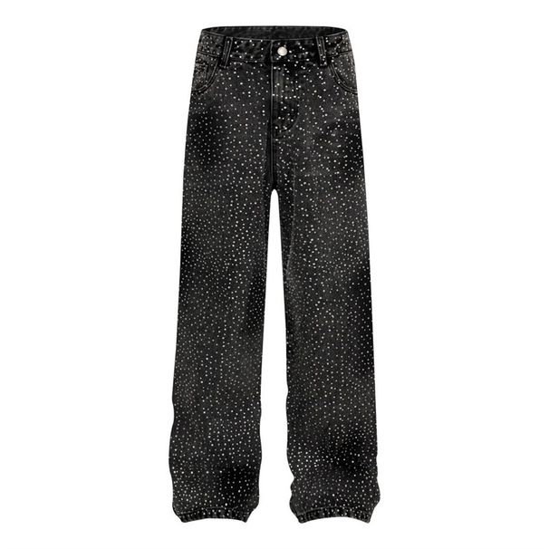 Men's Clothing Fashionable Brand, Stylish, Niche Design Pants, Hot Diamond Loose Straight Wide Leg Casual Jeans, Straight Pants For Men And Women_viptrois.com