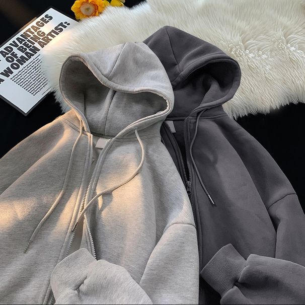 Men's Winter Cardigan Sweatshirt Fleece Lined Thickened Jacket Hooded Couple's Coat Autumn Outerwear_viptrois.com