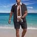 Men's Short Sleeve Shirt & Shorts Set, Summer Waffle Knit Casual Lounge Wear, Comfortable Two-Piece Outfit For Beach Vacation_viptrois.com
