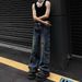 Large Sized Vibe Multi Pocket Workwear Jeans, Men's Women's Trendy Brand, Loose And Casual Wide Leg Floor Length Pants,_viptrois.com