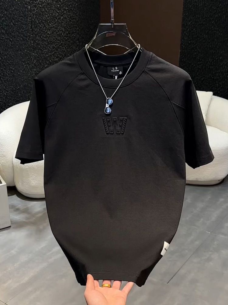 Men's Clothing Men's Heavyweight Breathable T-Shirt High End Embossed Loose Short Sleeve Trendy Popular Top For Casual Wear_viptrois.com