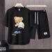Men's Clothing 2024 Waffle Casual Summer Suit Men's Loose Teen Short sleeved T shirt Shorts Handsome Two piece Suit_viptrois.com