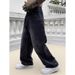 petite dark blue wide leg jeans for women high waist straight leg denim pants with stretch comfort fit_viptrois.com