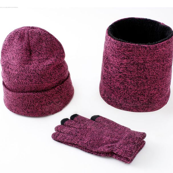 Winter Knit Scarf Hat Gloves Set – Ultra-Soft Acrylic Trio (Black/Grey/Wine, 20x29cm, Thick & Windproof, Unisex Cold-Weather Essential)_viptrois.com