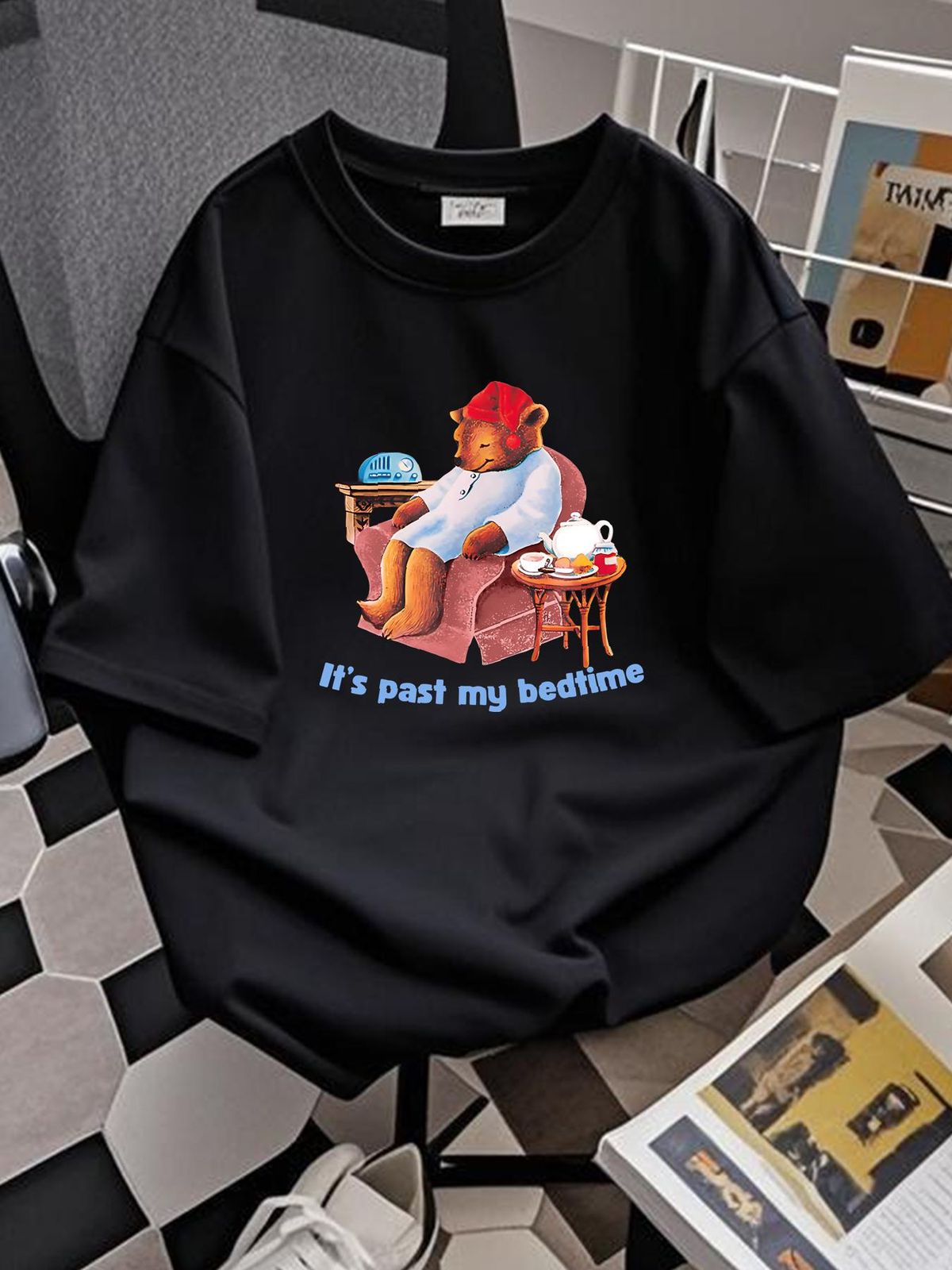 Its Past My Bedtime Sleepy Bear T Shirt It's Bed Time Nap Tea Teddy Eepy Sleeping Introvert Indoorsy Summer Casual Soft Stretched Breathable_viptrois.com