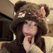 Cute Little Bear Ears Cat Bow Plush Women's Autumn and Winter Warm Ear Protection Lei Feng Show Face Small Hat_viptrois.com